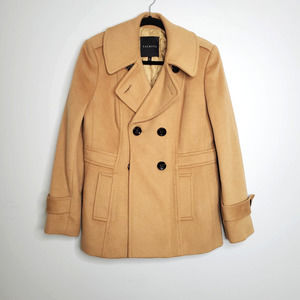 TALBOTS Tan Brown Wool Blend Double Breasted Long Sleeve Coat Jacket Sz 8